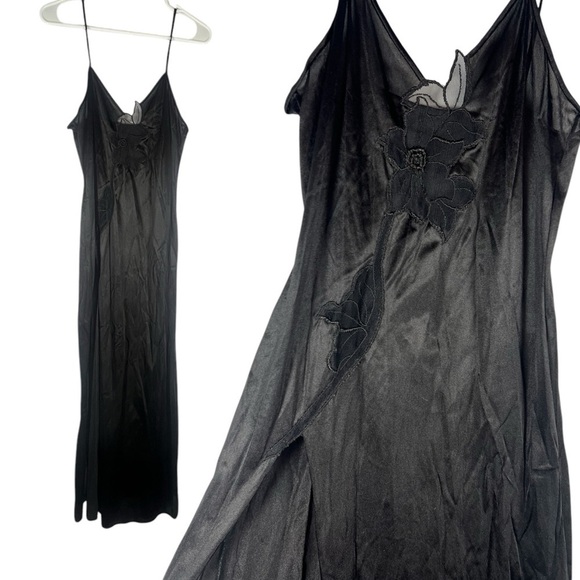 Vintage Mesh Floral Maxi Slip Nightgown with High Slit Small - Picture 1 of 7